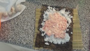 Rice and tuna on seaweed